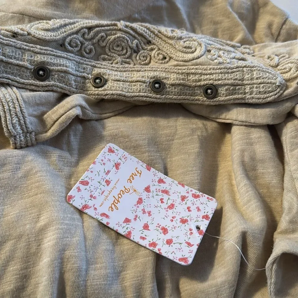 FREE PEOPLE Hooked On  You Embroidered Long Sleeve Henley Top